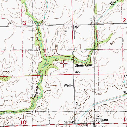 Topographic Map of Olena Cemetery, IL