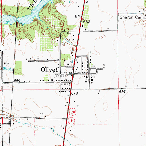 Topographic Map of Olivet, IL