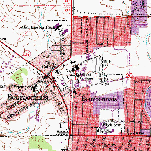 Topographic Map of Olivet Nazarene University, IL