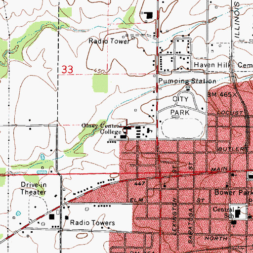 Topographic Map of Olney Central College, IL