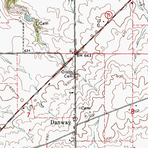 Topographic Map of Olson Cemetery, IL