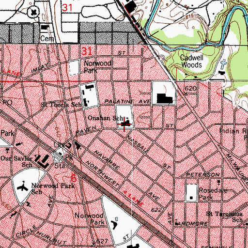 Topographic Map of Onahan Elementary School, IL