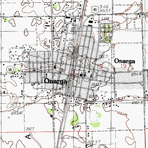 Topographic Map of Onarga, IL
