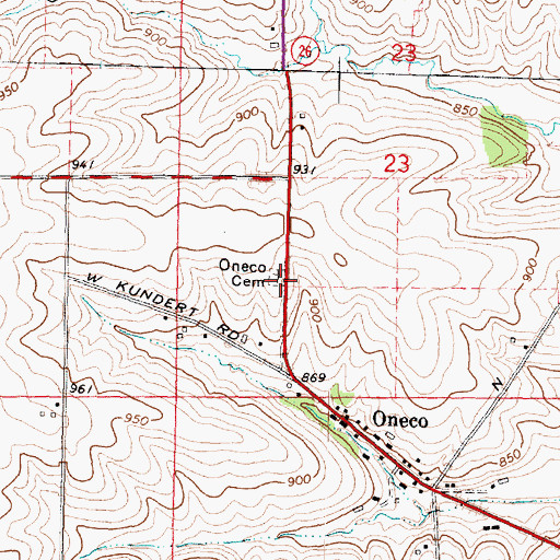 Topographic Map of Oneco Cemetery, IL
