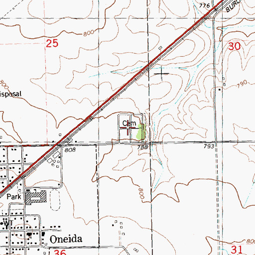 Topographic Map of Oneida Cemetery, IL