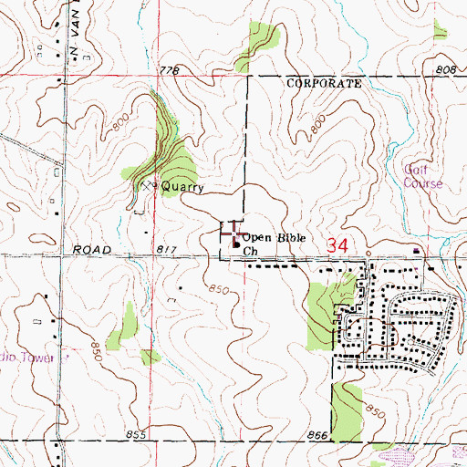 Topographic Map of Open Bible Church, IL