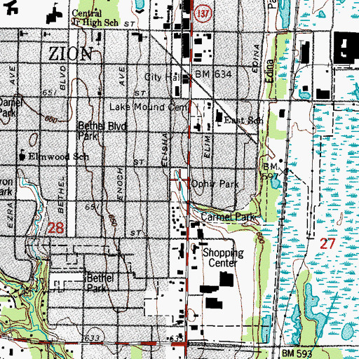Topographic Map of Ophir Park, IL