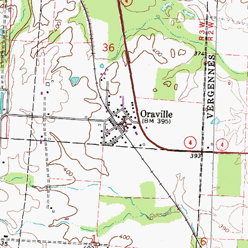 Topographic Map of Oraville, IL