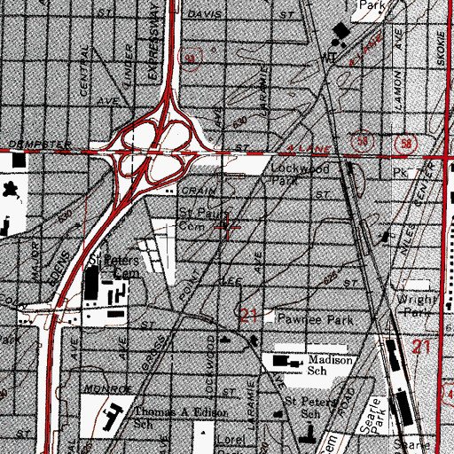 Topographic Map of Orchard School, IL