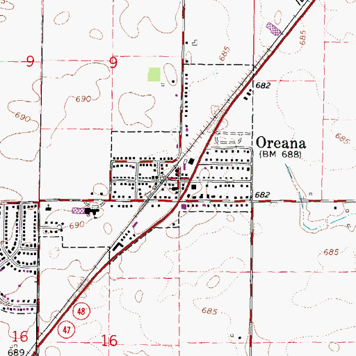 Topographic Map of Oreana, IL