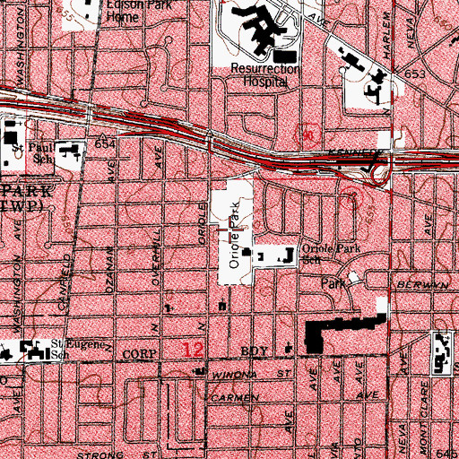 Topographic Map of Oriole Park, IL