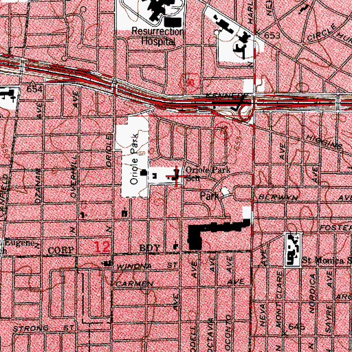 Topographic Map of Oriole Park Elementary School, IL