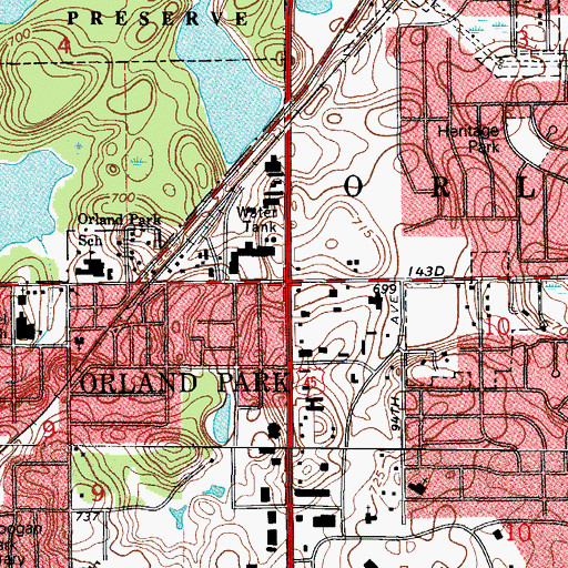 Topographic Map of Orland Park, IL