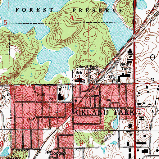 Topographic Map of Orland Park Elementary School, IL