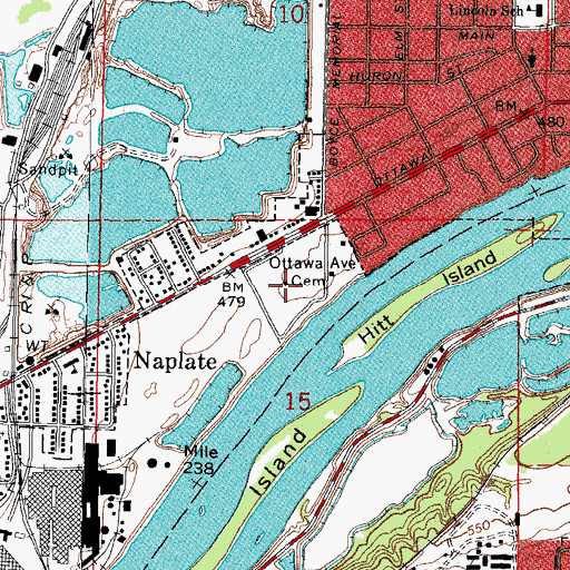Topographic Map of Ottawa Avenue Cemetery, IL