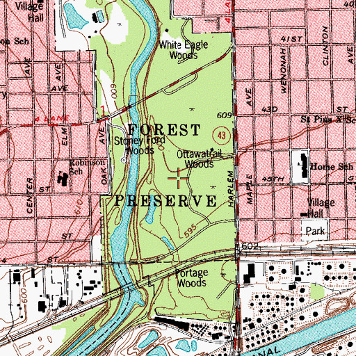 Topographic Map of Ottawa Trail Woods South, IL