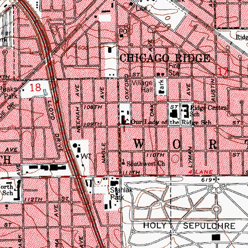 Topographic Map of Our Lady of the Ridge School, IL