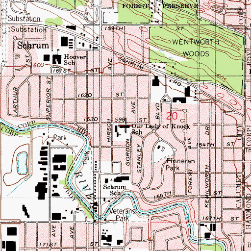 Topographic Map of Our Lady of Knock School (historical), IL