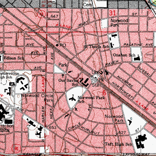 Topographic Map of Our Savior School, IL