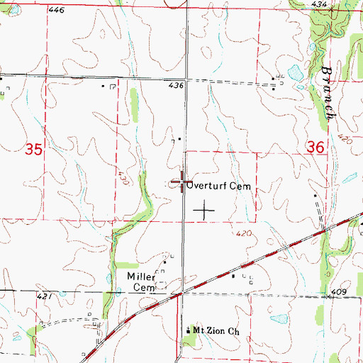 Topographic Map of Overturf Cemetery, IL
