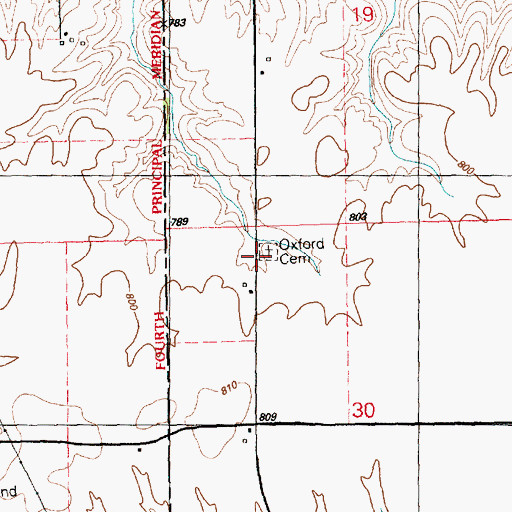 Topographic Map of Oxford Cemetery, IL