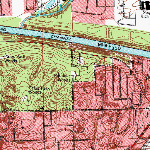 Topographic Map of Paddock Woods, IL