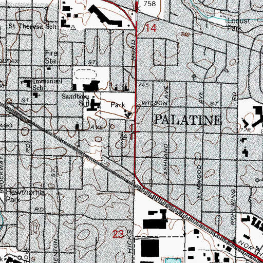 Topographic Map of Palatine, IL