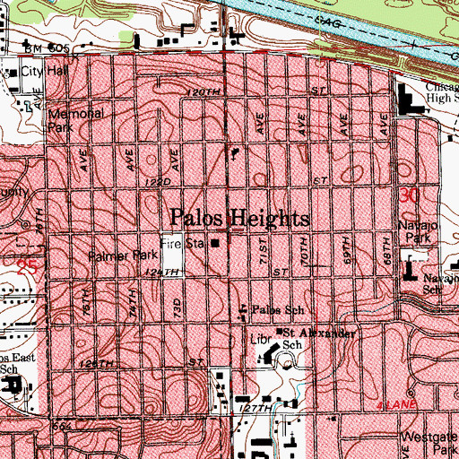 Topographic Map of Palos Heights, IL