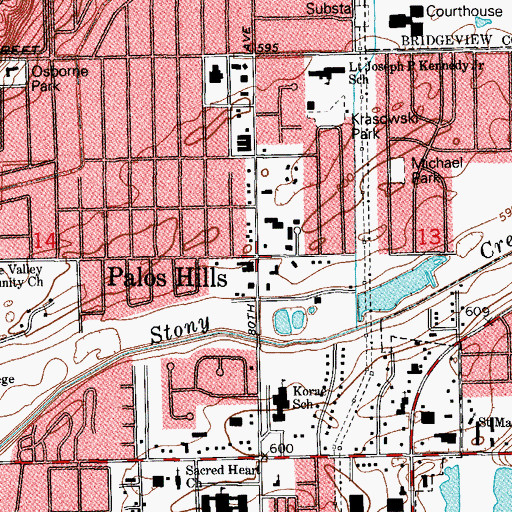 Topographic Map of Palos Hills, IL