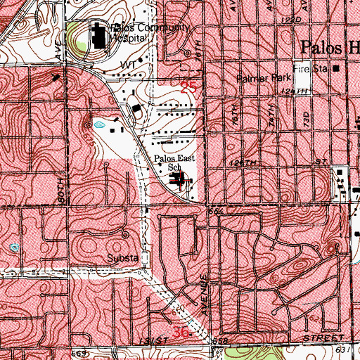 Topographic Map of Palos Park School, IL