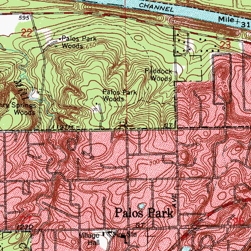 Topographic Map of Palos School, IL