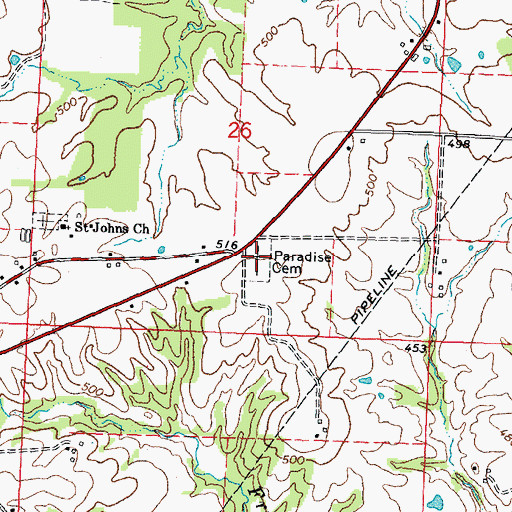 Topographic Map of Paradise Cemetery, IL