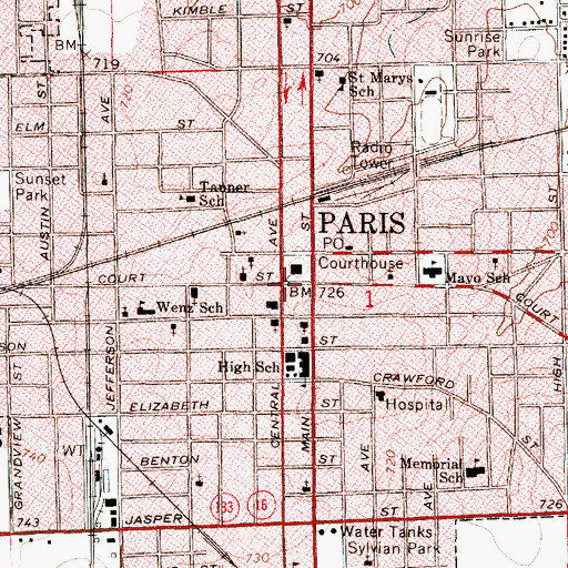 Topographic Map of Paris, IL