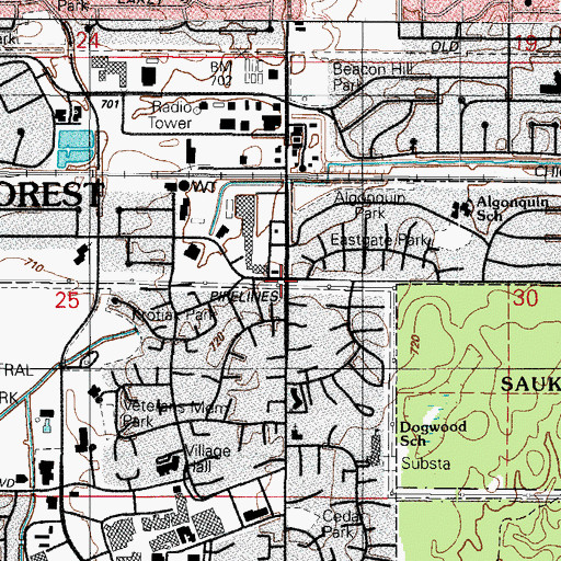 Topographic Map of Park Forest, IL
