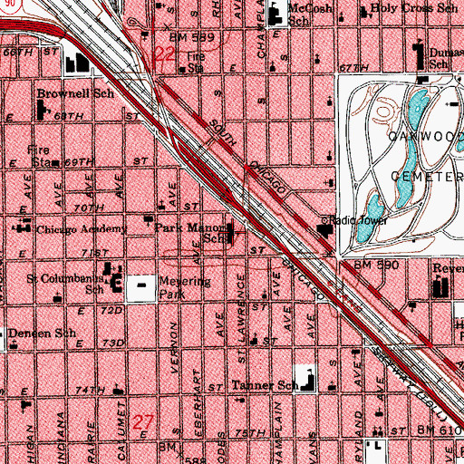 Topographic Map of Park Manor Elementary School, IL