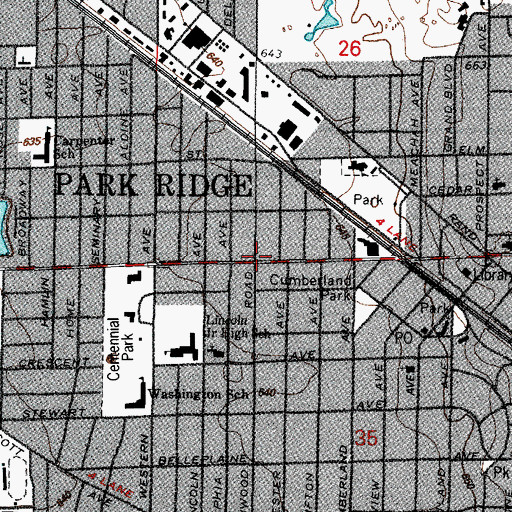 Topographic Map of Park Ridge, IL