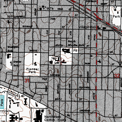 Topographic Map of Park School, IL