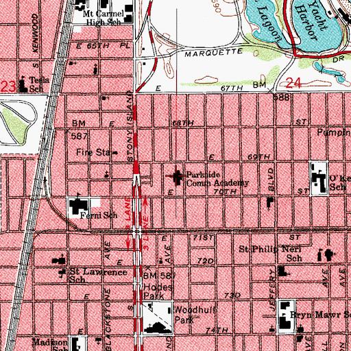 Topographic Map of Parkside Community Academy, IL