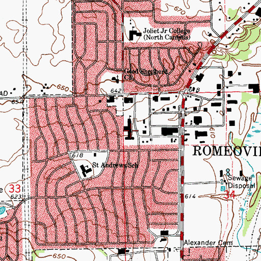 Topographic Map of Parkview School, IL