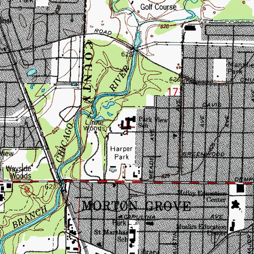 Topographic Map of Park View School, IL