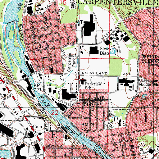 Topographic Map of Parkview Elementary School, IL