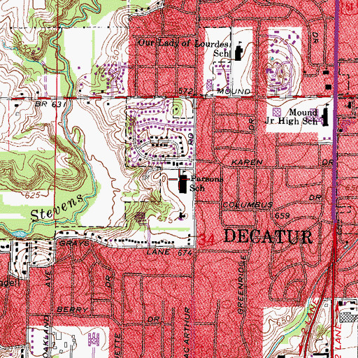Topographic Map of Parsons Elementary School, IL