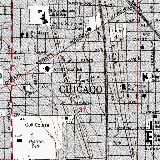 Topographic Map of Paschen Park, IL