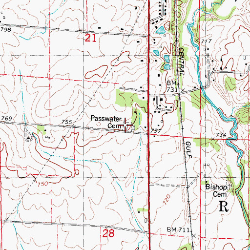 Topographic Map of Passwater Cemetery, IL