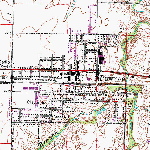 Topographic Map of Pawnee, IL