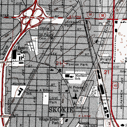 Topographic Map of Pawnee Park, IL