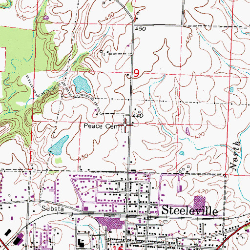 Topographic Map of Peace Cemetery, IL