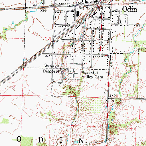 Topographic Map of Peaceful Valley Cemetery, IL