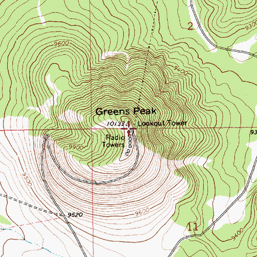 Topographic Map of Greens Peak Lookout, AZ