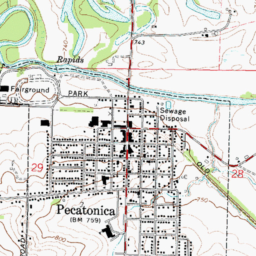 Topographic Map of Pecatonica, IL